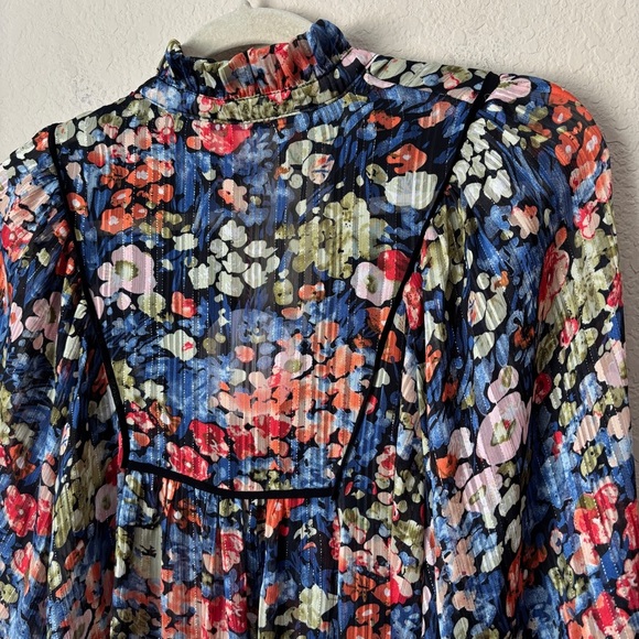 Umgee Floral Printed Boho Ruffle Neckline Puff Sleeve Blouse Top NEW - Picture 12 of 12
